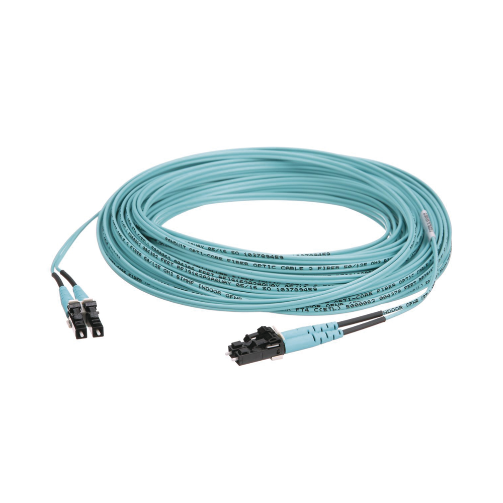Jumper de Fibra Optica Multimodo 50/125 OM3 LC-LC Duplex OFNR (Riser) Color Aqua 15 Metros FX2ERLNLNSNM015 - SILYMX