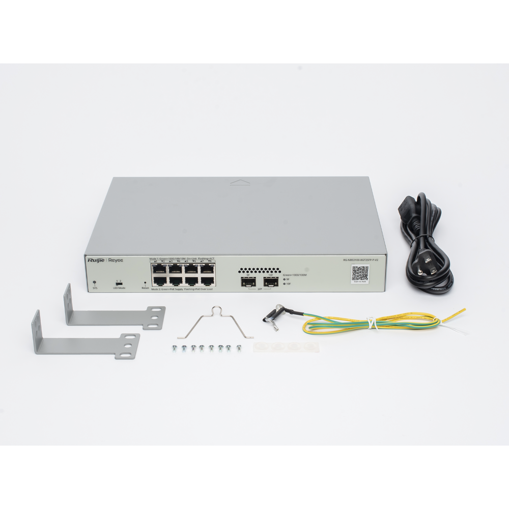 Switch Administrable PoE Capa 2 8 puertos Gigabit PoE 802.3af/at + 2 SFP para fibra 1Gb gestión gratuita desde la nube 125w RG-NBS3100-8GT2SFP-P-V2 - SILYMX