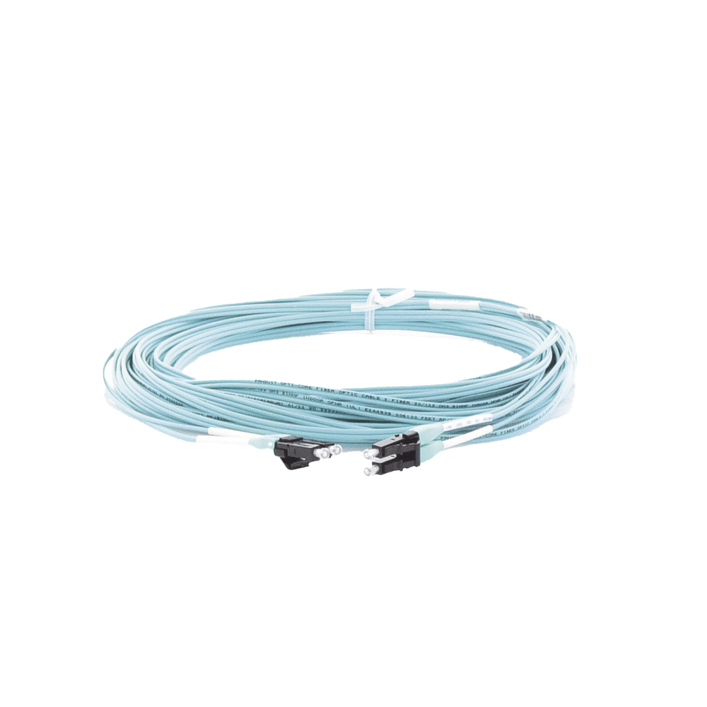 Jumper de Fibra Optica Multimodo 50/125 OM3 LC-LC Duplex OFNR (Riser) Color Aqua 15 Metros FX2ERLNLNSNM015 - SILYMX