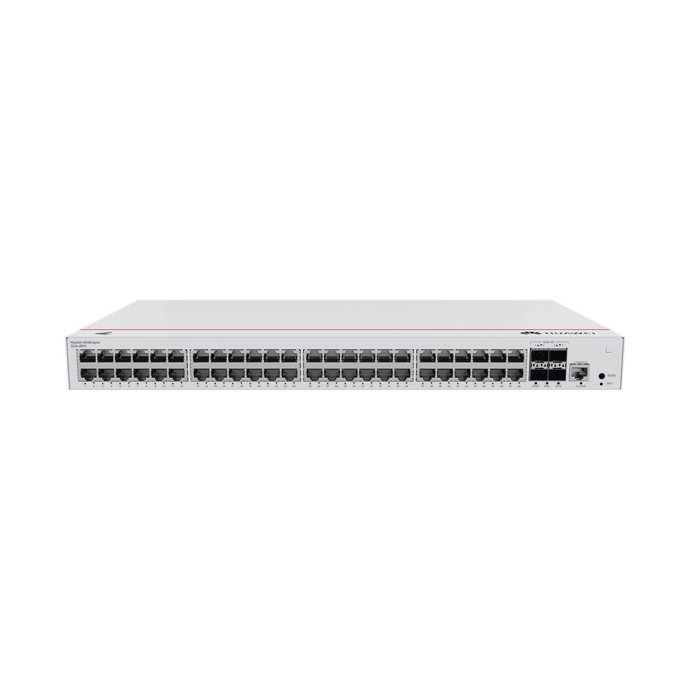 Switch de Acceso Gigabit Administrable PoE Capa 2 48 puertos 10/100/1000 Mbps (PoE) 4 Puertos 10GE SFP+ Uplink ERPS IMGP Snooping DHCP Snooping PoE Perpetuo 380W Administración Nube Gratis S220-48P4X - SILYMX