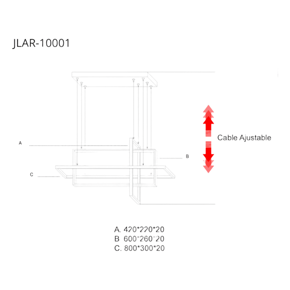 Lámpara de Techo LED 100W Luz Blanca 6500K, Neutra 4000K, Cálida 2700K IP20 Ángulo de Luz 120° Aluminio y PC Vida Útil 50,000h Longitud de Cable Ajustable JWJ JLAR-10001 - Imagen 2