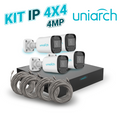 Kit CCTV IP 4 Camaras Bullet 4MP Exterior NVR PoE 4 Puertos 4 Cables 18m (59ft) Uniarch NVR-104E2-P4 + IPC-B124-APF28K