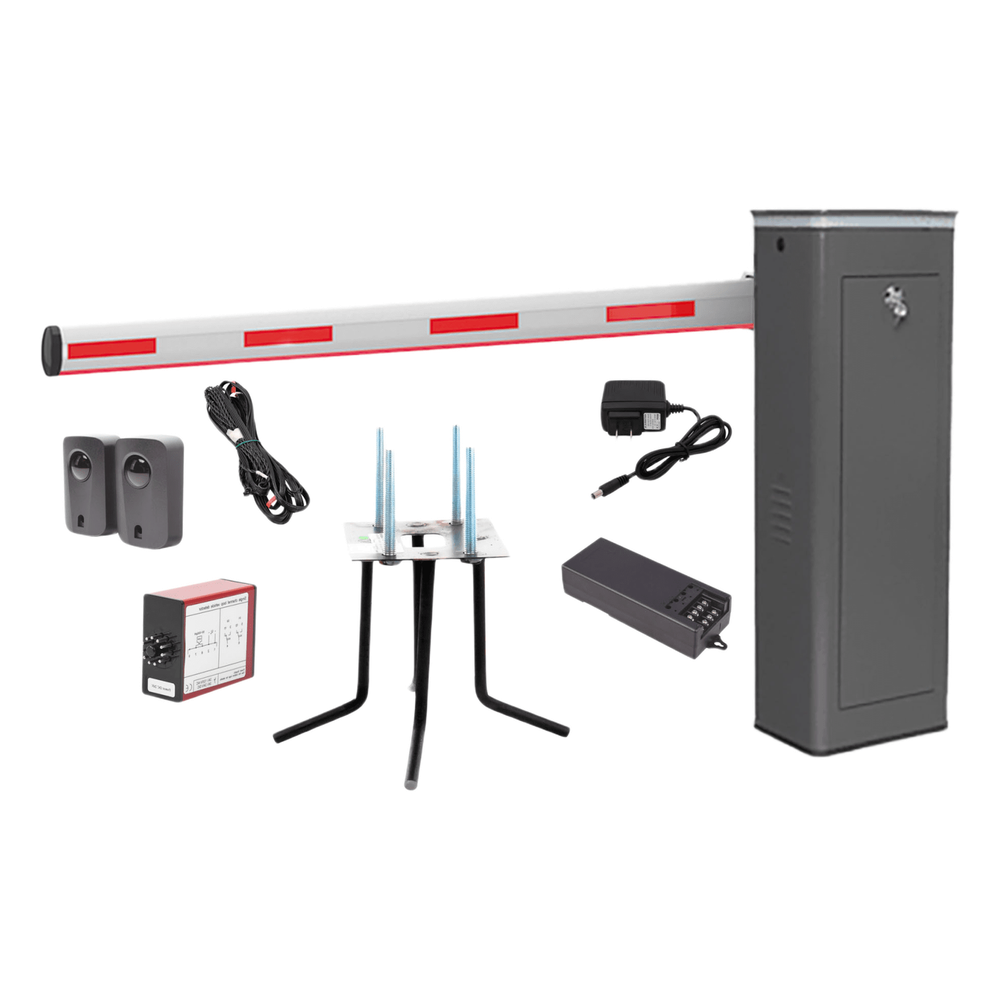Kit COMPLETO Barrera Izquierda XBF Con Corona LED / Brazo Iluminado de 3M / Incluye Sensor de Masa, Transformador, Lazo Magnético, Ancla, Fotoceldas y 2 Controles Inalámbricos ACCESSPRO - Imagen 1