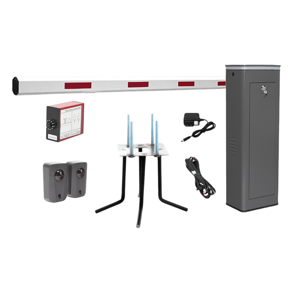 Kit COMPLETO Barrera Izquierda XBS Con Corona LED / Brazo de 5.5 Metros / Incluye Sensor de Masa, Transformador, Lazo Magnético, Ancla, Fotoceldas y 2 Controles Inalámbricos ACCESSPRO - Imagen 1