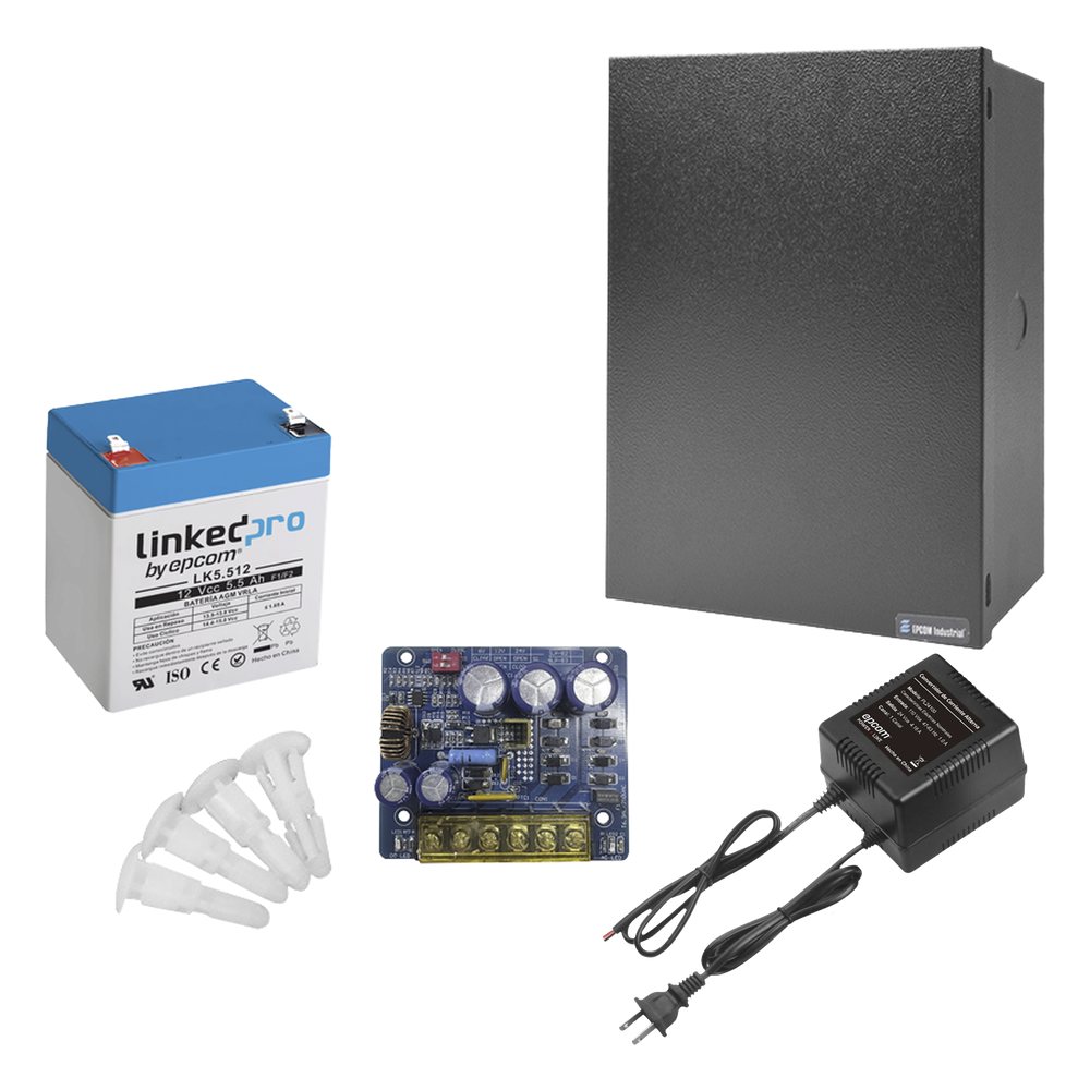 Kit Fuente de Poder con Batería de Respaldo 12 VCC 4 A Batería AGM 12V 5.5Ah Gabinete Interior EPCOM POWERLINE KIT16B3LK5 - Imagen 1