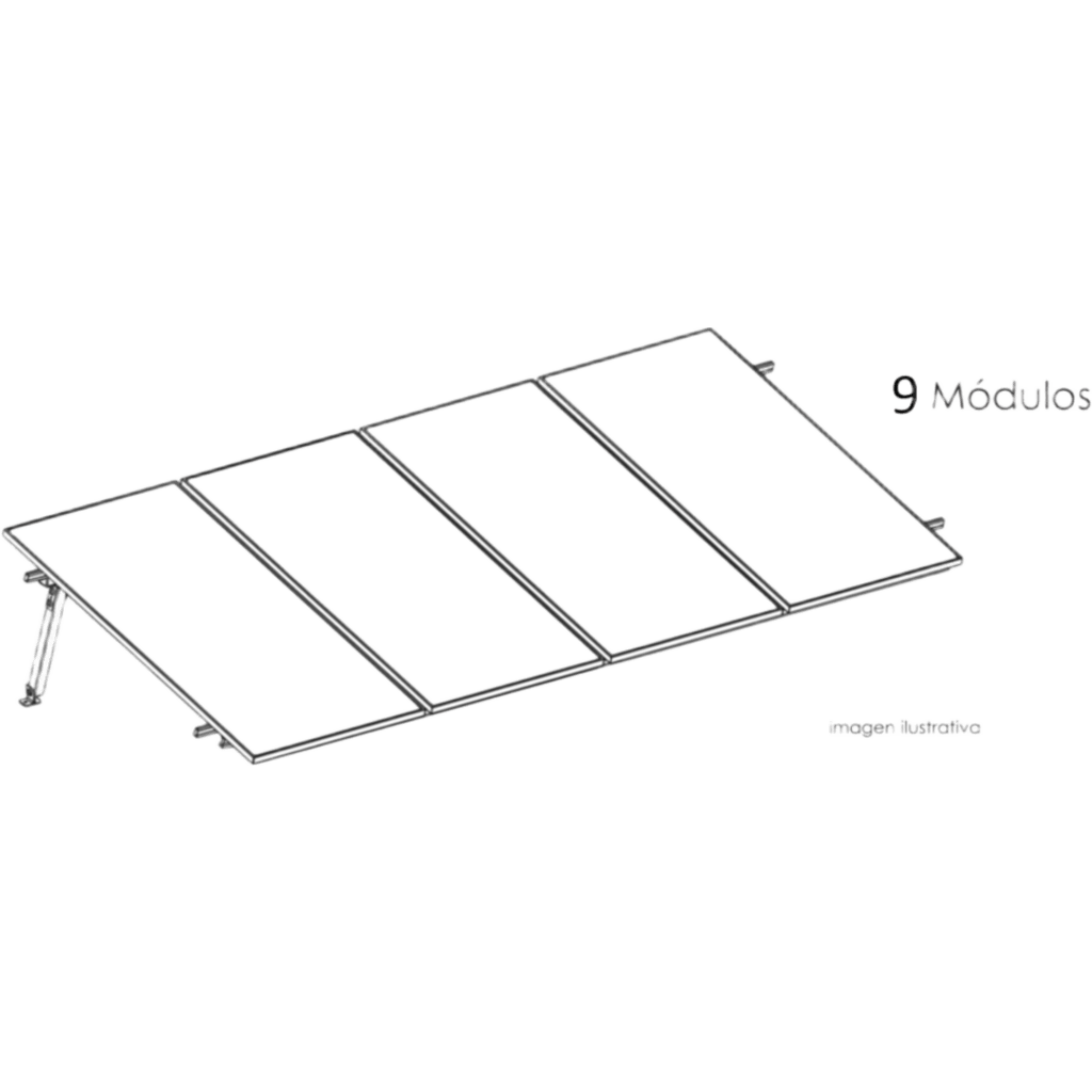 Estructura de Montaje Fotovoltaico Losa Plana 1x9 para 9 Módulos 645W Viento 170 km/h Inclinación 10° BASEL KITBASEL1X9 - Imagen 1