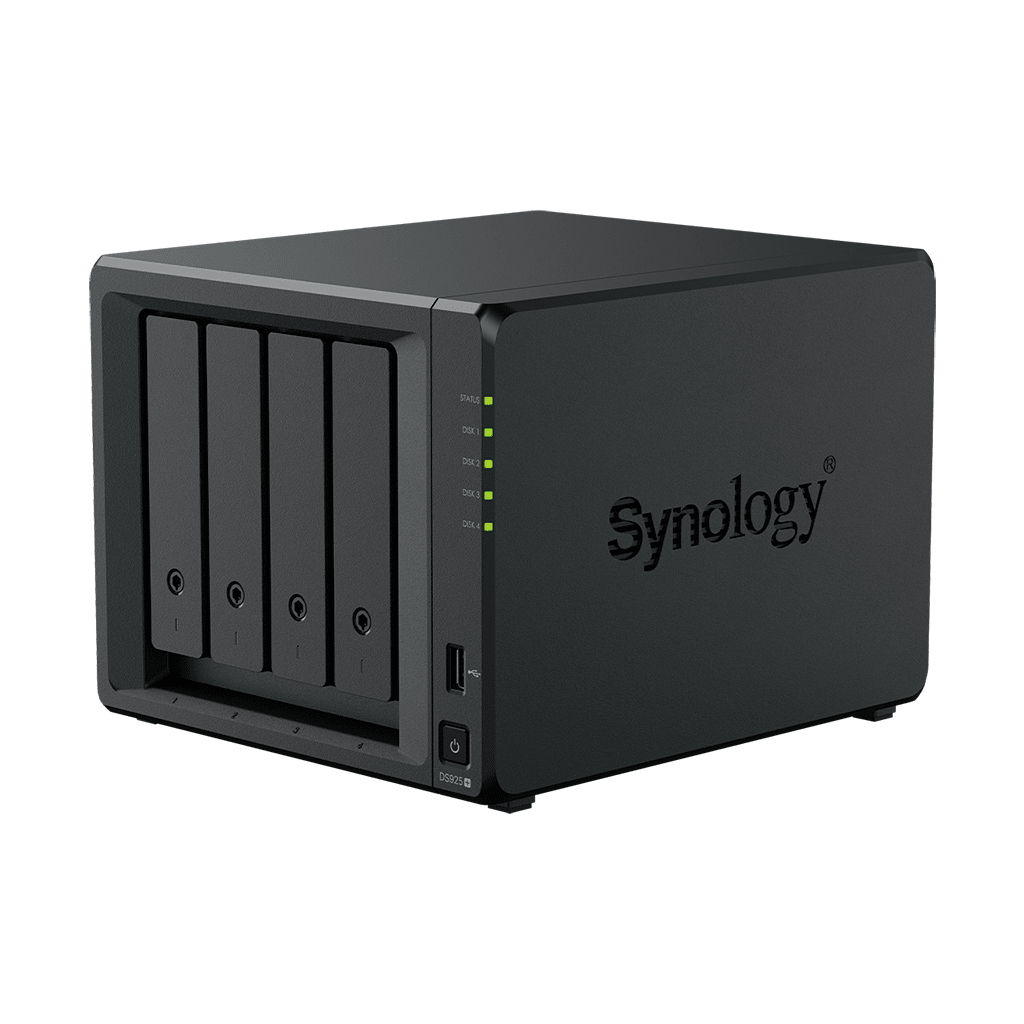 NAS Synology DS925+ de 4 bahías expandible, con Ryzen V1500B, 4GB DDR4 ECC, 2.5GbE dual, M.2