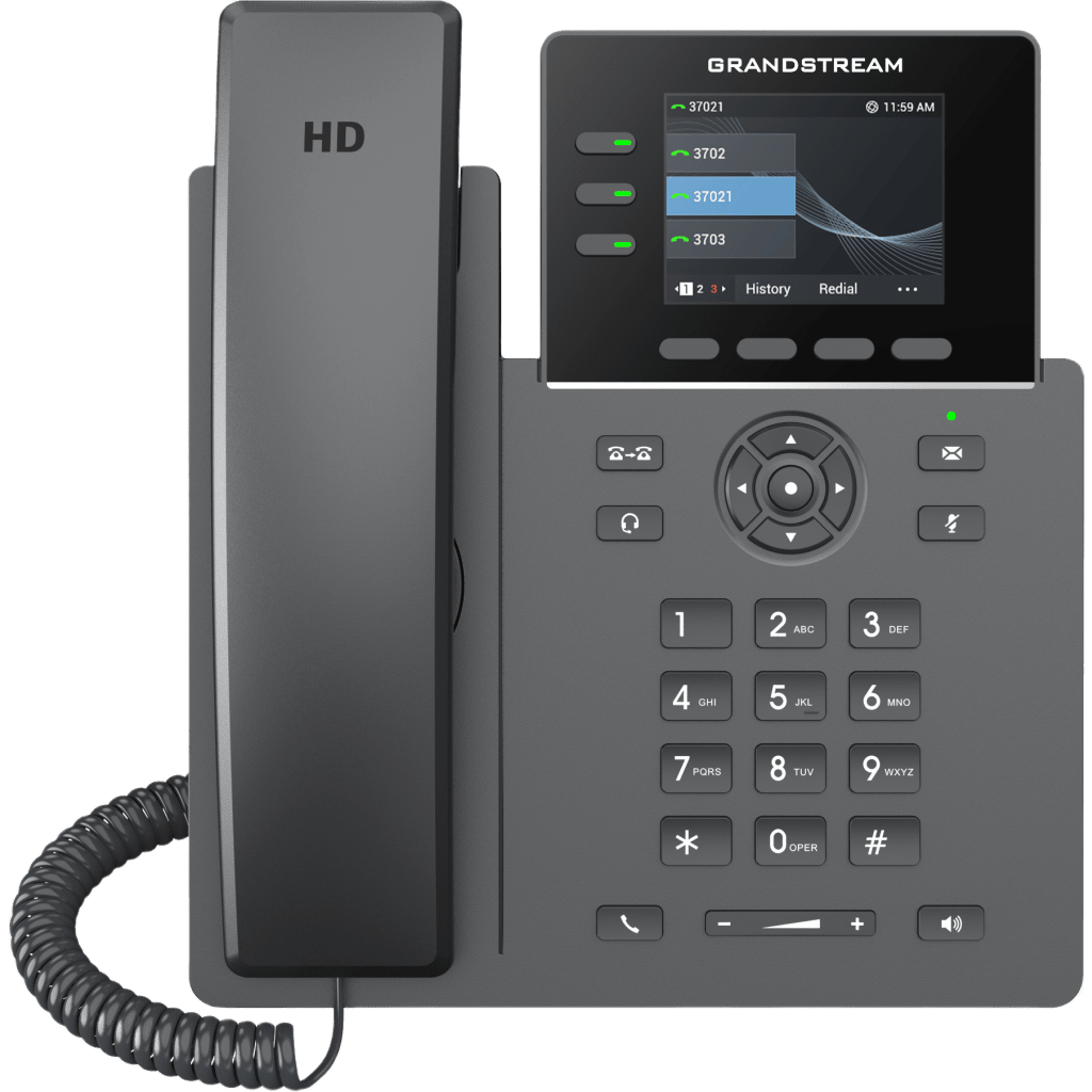 Teléfono IP Grandstream Grado Operador 3 Líneas 12 Botones Virtuales Multiuso Pantalla LCD 2.8 Pulgadas Puertos Gigabit con PoE Audio HD Compatible con GDMS GRP2611G