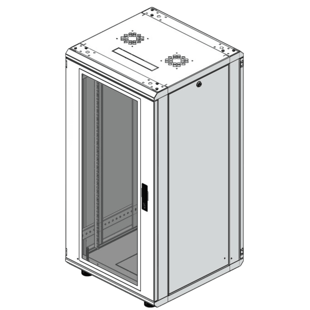 Gabinete Rack 24 Unidades / 19 Pulgadas / Puerta de Cristal / Piso / Acero Calibres 16-18-20 / 750 Kg Carga / 600x605x1190 mm (23.6x23.8x46.9 in) / Vidrio con Cerradura LINKEDPRO - Imagen 1
