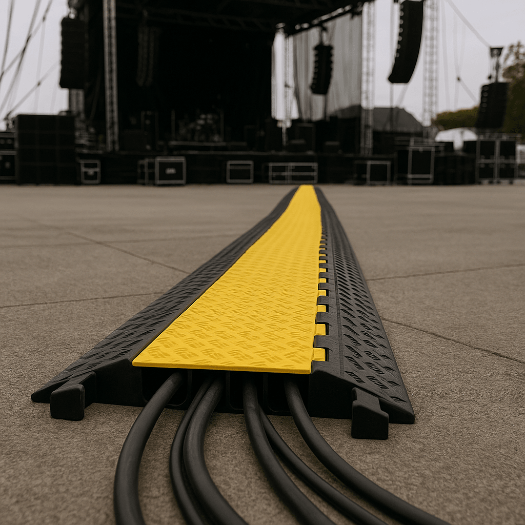 Protector de Cable de 5 Canales Base de Goma y Tapa de Plástico Capacidad 4.6 Toneladas Canal 38x35MM Longitud 90 cm Amarillo y Negro AC905-CV - SILYMX