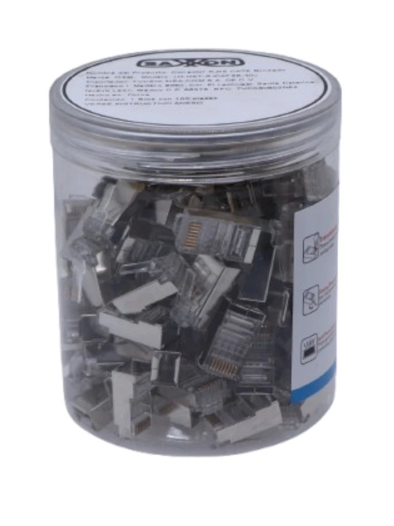 Plug Modular RJ45 Cat6 Blindado 8P8C Chapado Oro 30 Micras 100 Piezas OEM LN-NET-RJCAT6B-30u - Imagen 1
