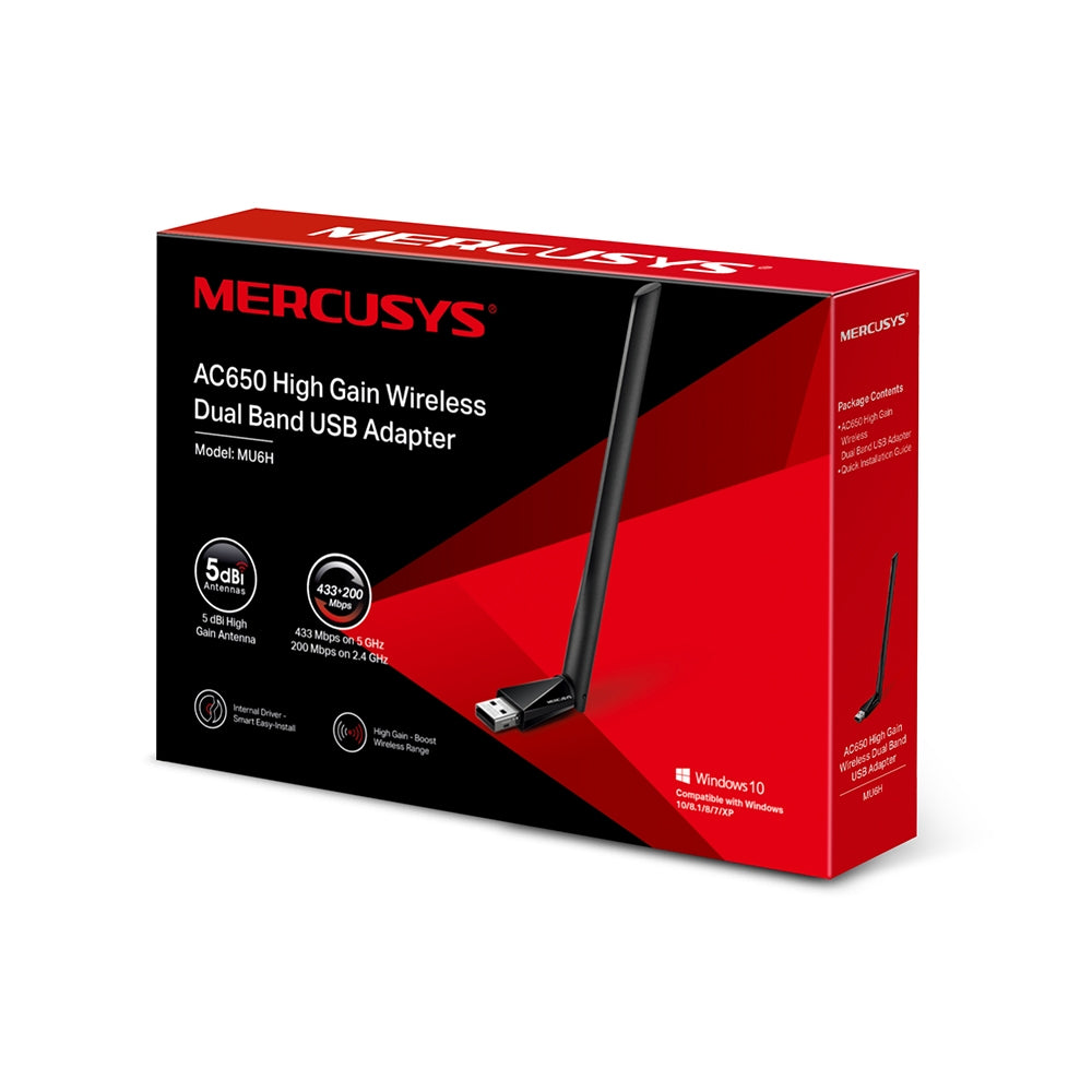 Adaptador USB Inalámbrico Dual Band AC650 de Alta Ganancia – Mercusys MU6H - SILYMX