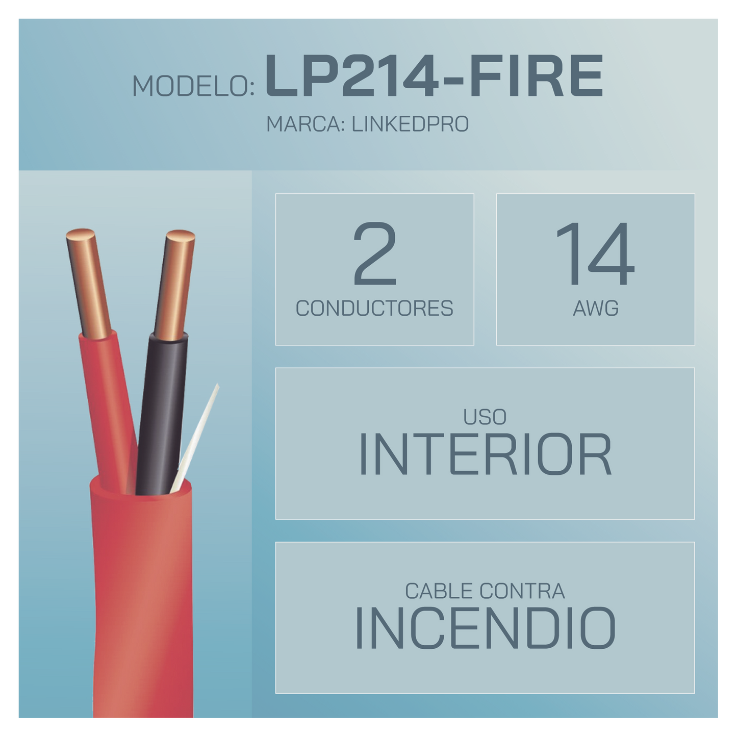 Alambre de Alarma contra Incendios - Bobina de 305 Metros (1000 Pies): 2 x 14 AWG, Rojo, Tipo FPLR, (UL) FT4, Ideal para Sistemas de Detección y Evacuación de Incendios LINKEDPRO - Imagen 1