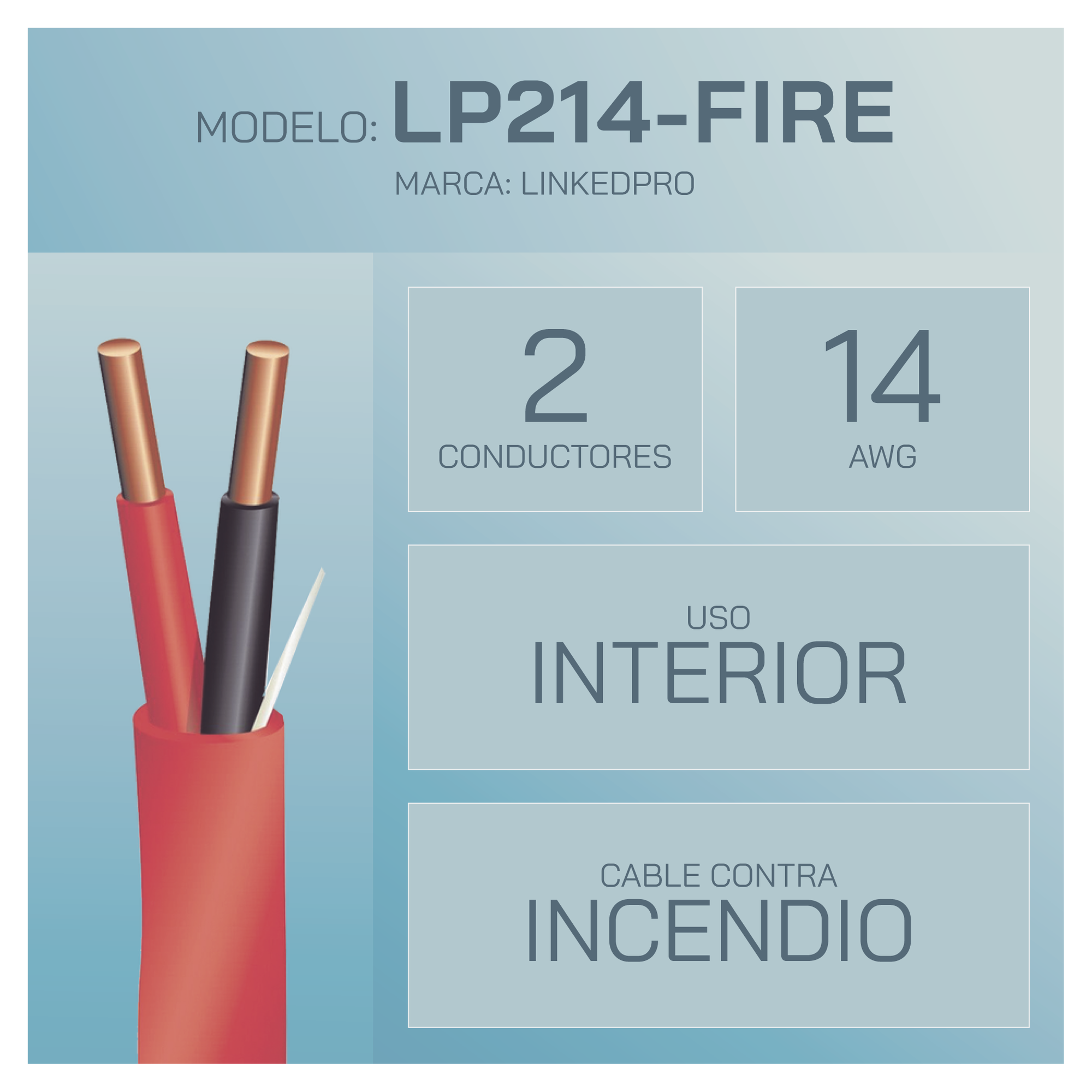 Alambre de Alarma contra Incendios - Bobina de 305 Metros (1000 Pies): 2 x 14 AWG, Rojo, Tipo FPLR, (UL) FT4, Ideal para Sistemas de Detección y Evacuación de Incendios LINKEDPRO - Imagen 1