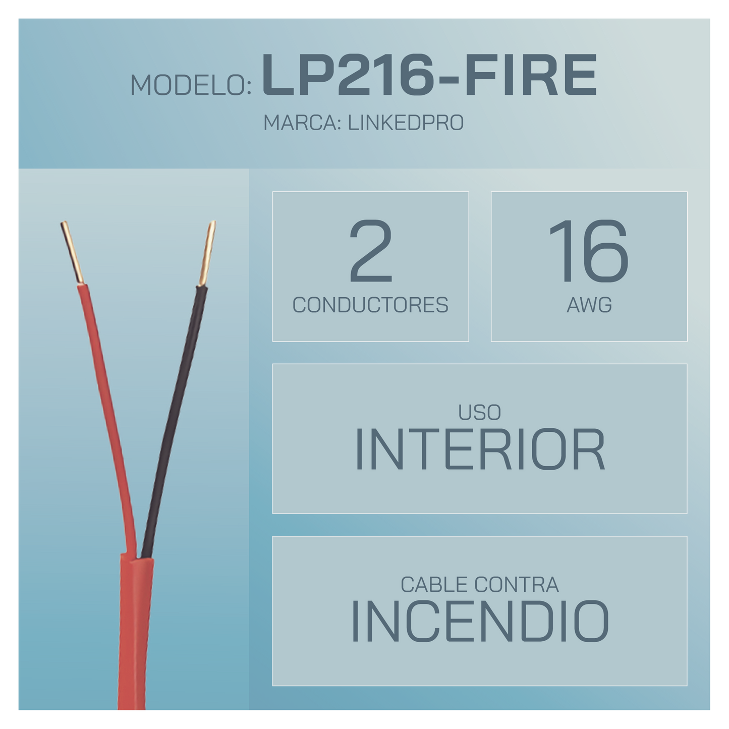 Alambre de Alarma contra Incendios - Bobina de 305 Metros (1000 Pies): 2 x 16 AWG, Rojo, Tipo FPLR, (UL) FT4, Ideal para Sistemas de Detección y Evacuación de Incendios LINKEDPRO - Imagen 1