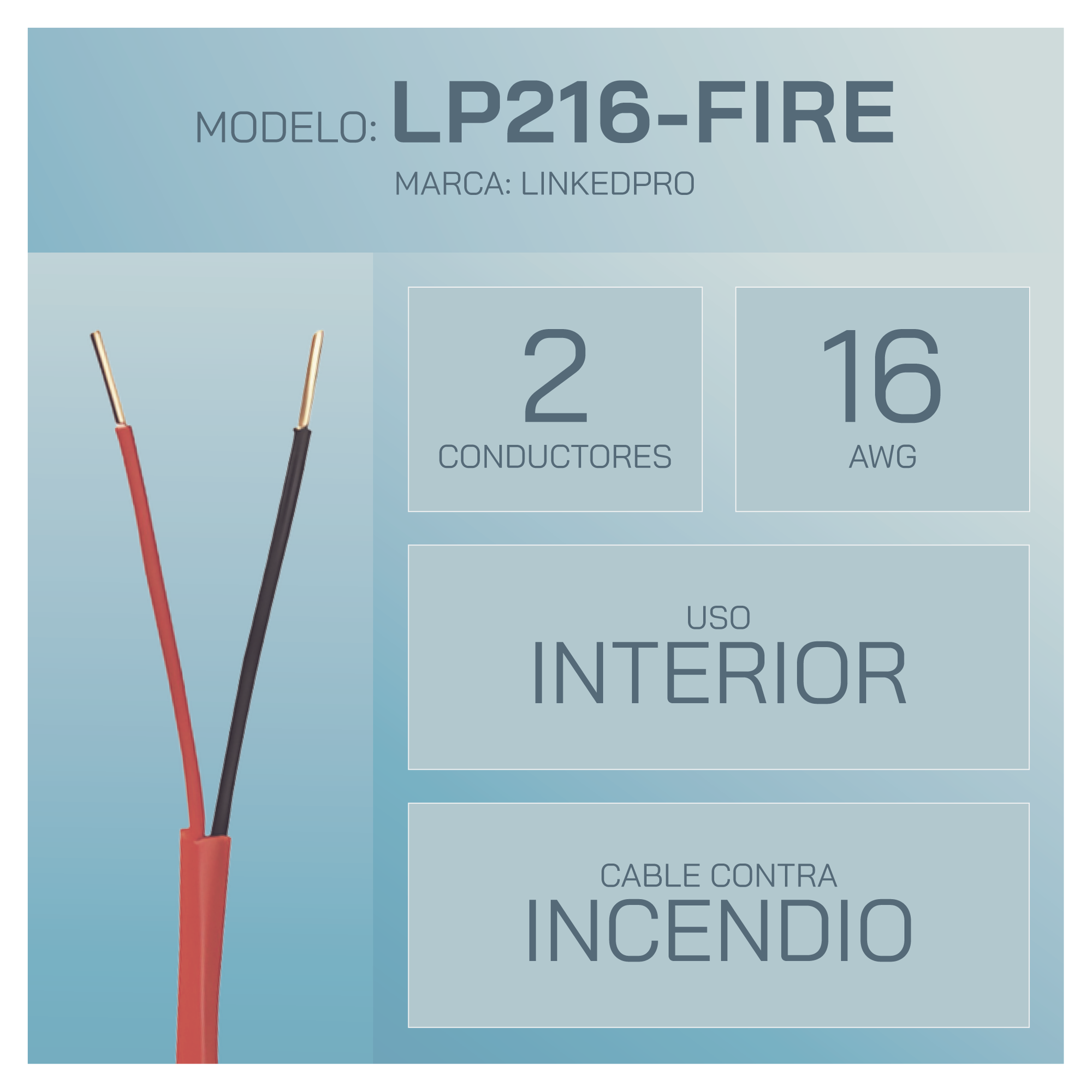 Alambre de Alarma contra Incendios - Bobina de 305 Metros (1000 Pies): 2 x 16 AWG, Rojo, Tipo FPLR, (UL) FT4, Ideal para Sistemas de Detección y Evacuación de Incendios LINKEDPRO - Imagen 1