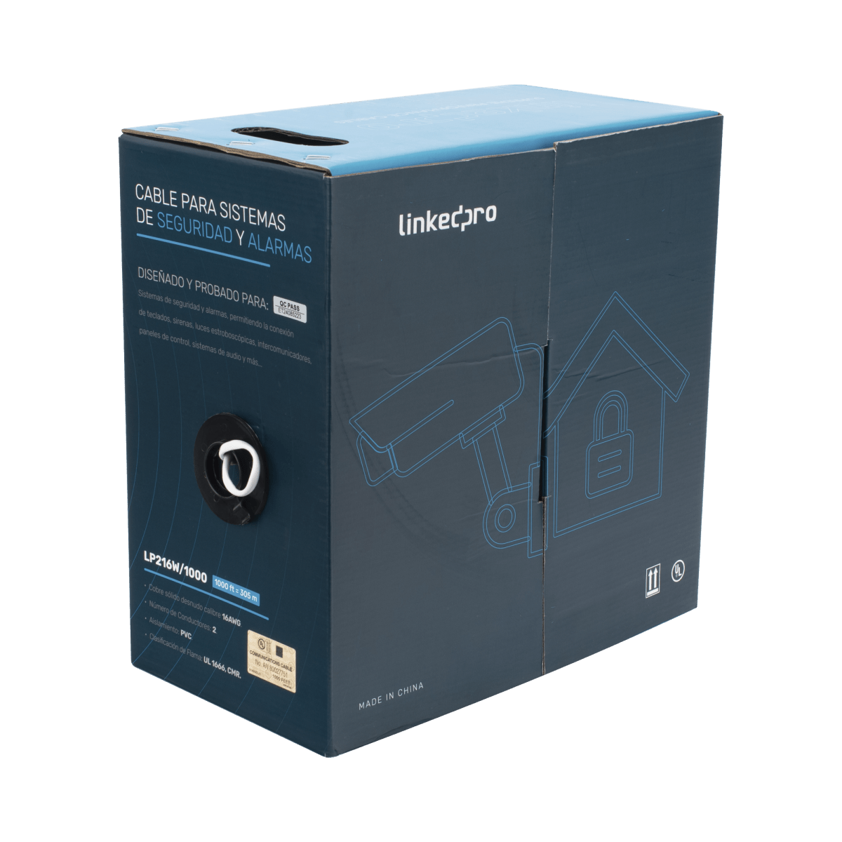Cables para Alarmas de IncendioLINKEDPROLP216W/1000Bobina Cable Seguridad 305m (1000ft) 2x16 AWG Blanco CMR Alarmas LINKEDPRO LP216W/1000 - SILYMX