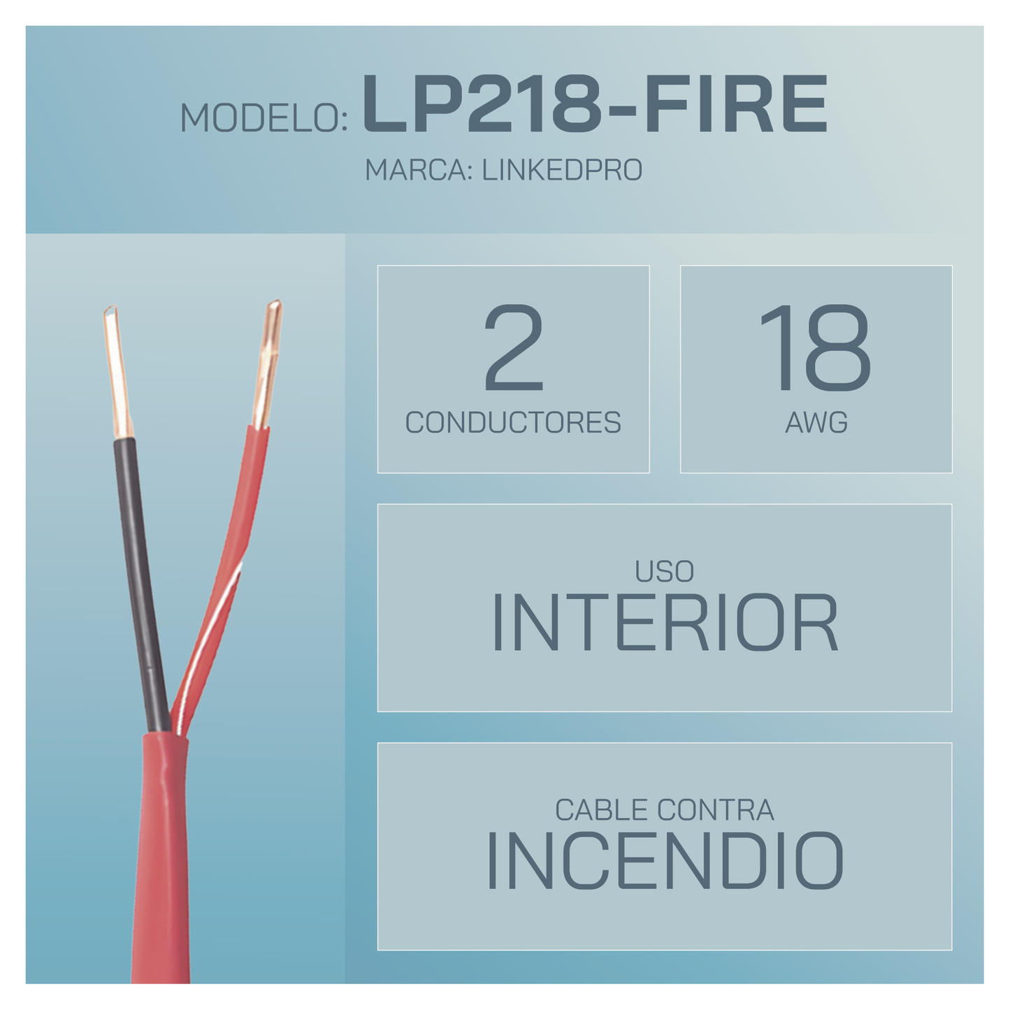 Alambre de Alarma contra Incendios - Bobina de 305 Metros (1000 Pies): 2 x 18 AWG, Rojo, Tipo FPLR, (UL) FT4, Ideal para Sistemas de Detección y Evacuación de Incendios LINKEDPRO - Imagen 1