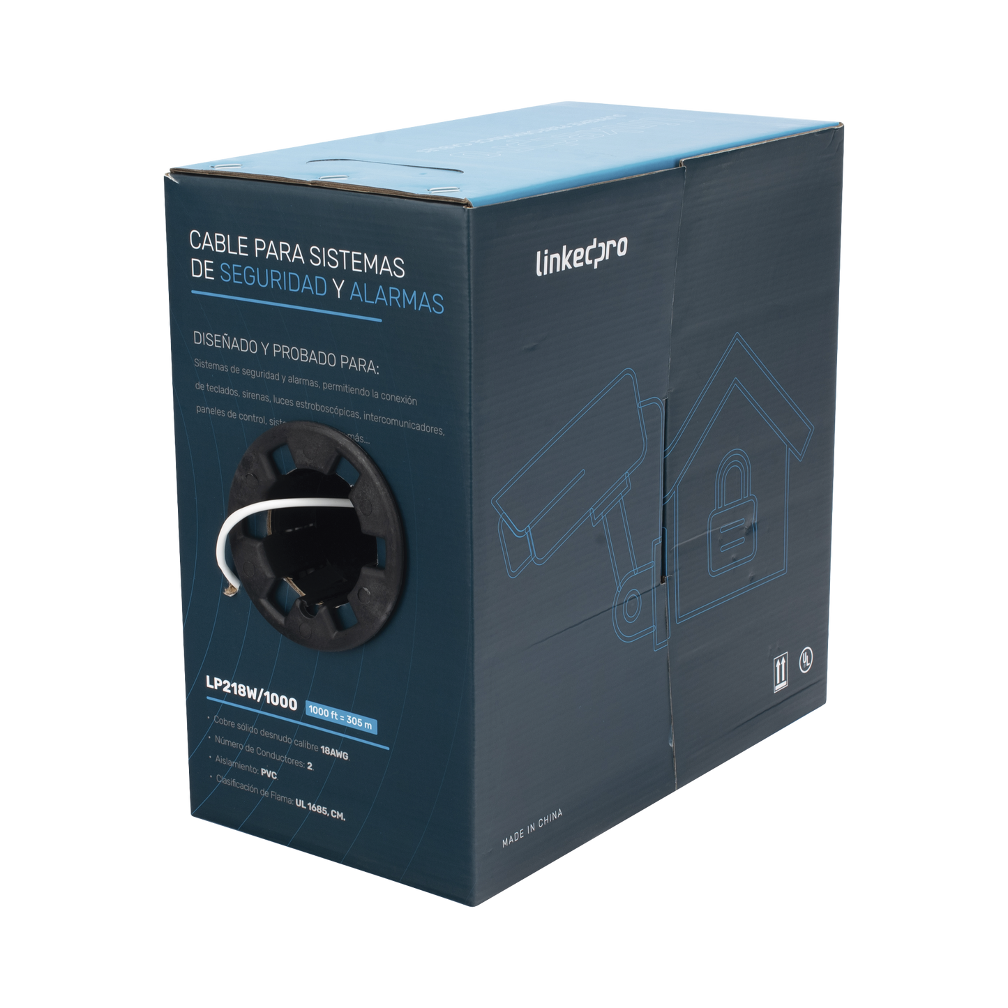 Cable 305 Metros (1000 Pies): 2 x 18 AWG, Color Blanco, CM, Para Sistemas de Seguridad y Alarmas LINKEDPRO - Imagen 1