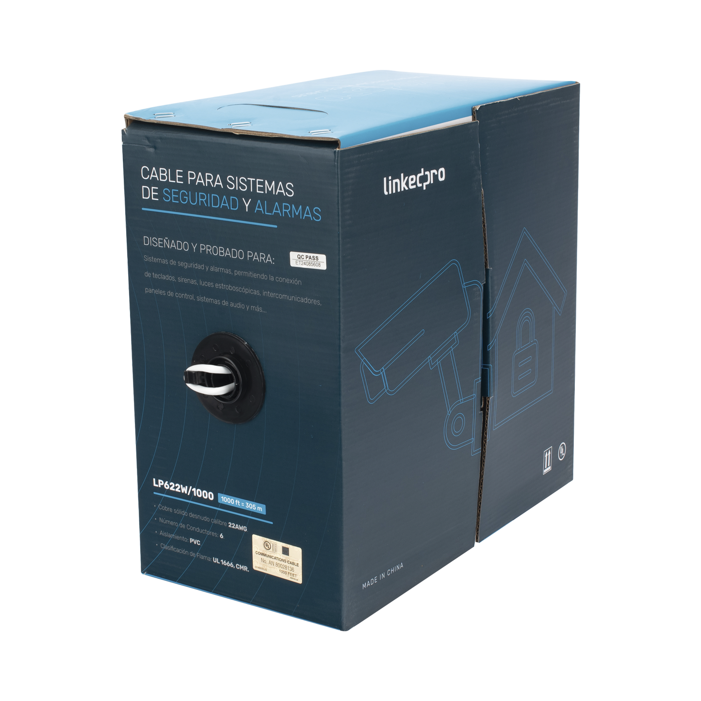 Bobina de Cable 305 Metros (1000 Pies): 6 x 22 AWG, Color Blanco, CMR, Para Sistemas de Seguridad y Alarmas LINKEDPRO - Imagen 2