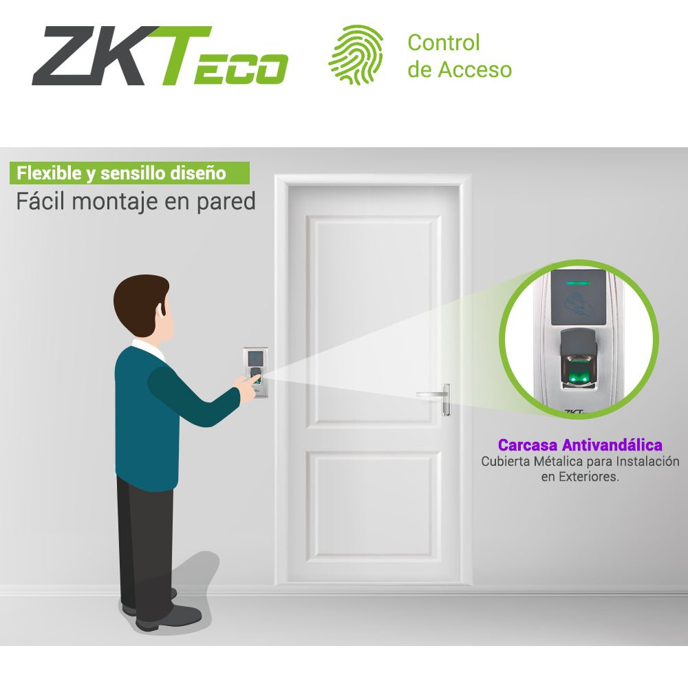 BiométricosZKTECOMA300Control de Acceso Biométrico Exterior IP65 1,500 Huellas 10,000 Tarjetas Antivandálico ZKTECO MA300 - SILYMX