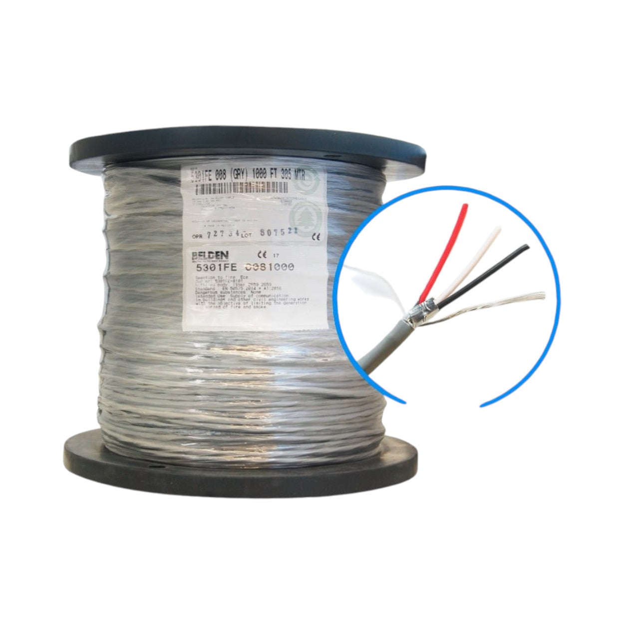 Bobina de Cable Belden 3x18 AWG Blindado Gris 305 Metros 5301FE 0081000 - SILYMX