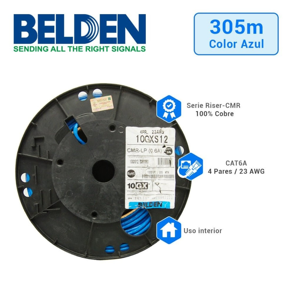 Bobina de Cable Belden Cat6A UTP 304 Metros Azul 10GXS12 0061000 - SILYMX