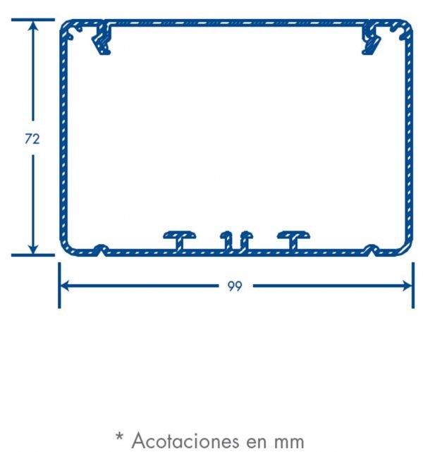 Canaleta de aluminio, 99 x 72 mm, tramo de 3m INKA-100 - SILYMX
