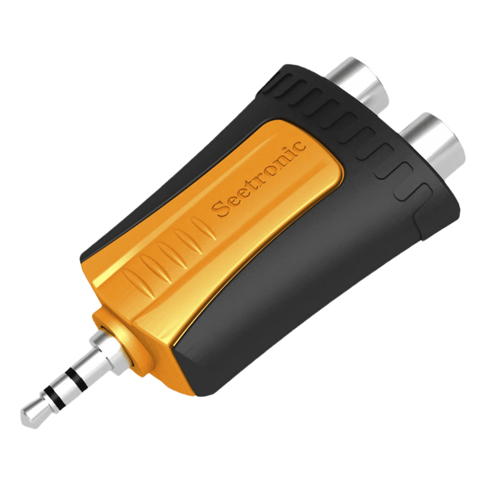 Adaptador de Audio 3.5 mm Estéreo a 2 RCA Hembra Carcasa Plástico Precableado SEETRONIC MMJ3-2RF - Imagen 1
