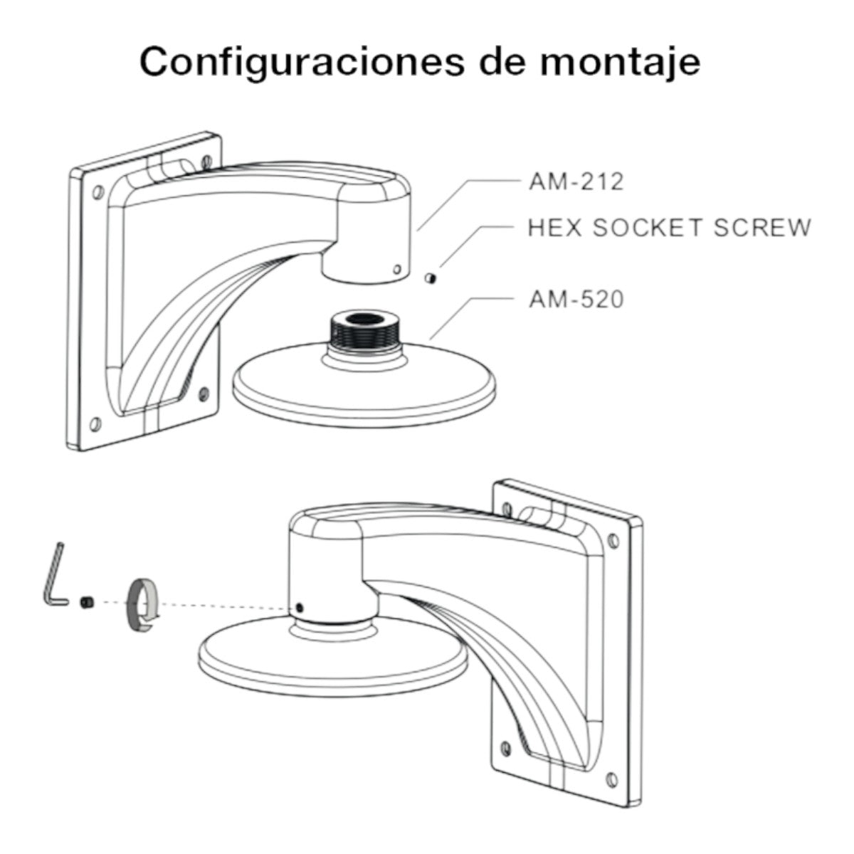 Soporte de montaje para cámaras domo y fisheye para exterior Conector hembra 3/4 NPT Conector macho 1-1/2" PS AM-520_V05 - SILYMX