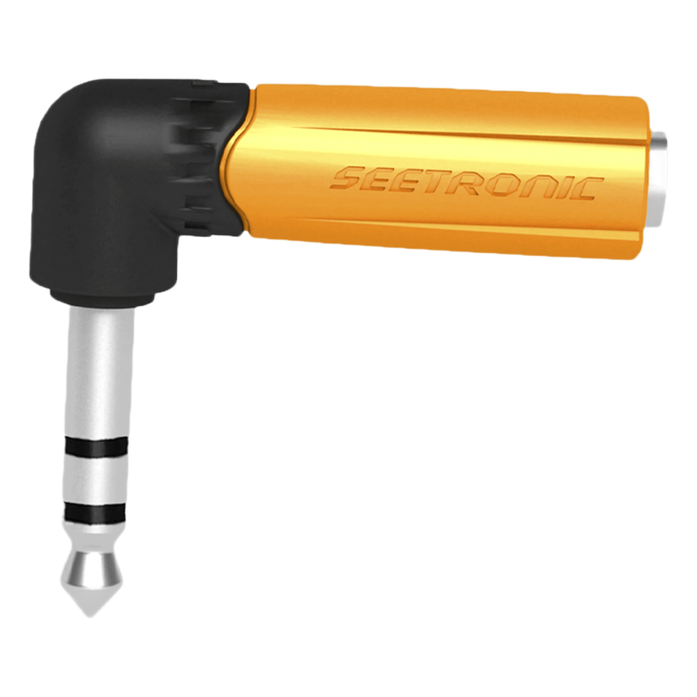 Adaptador de Audio Estéreo Jack 1/4in a 1/4in Ángulo Recto Carcasa Plástica SEETRONIC MP3-PM-R - Imagen 1