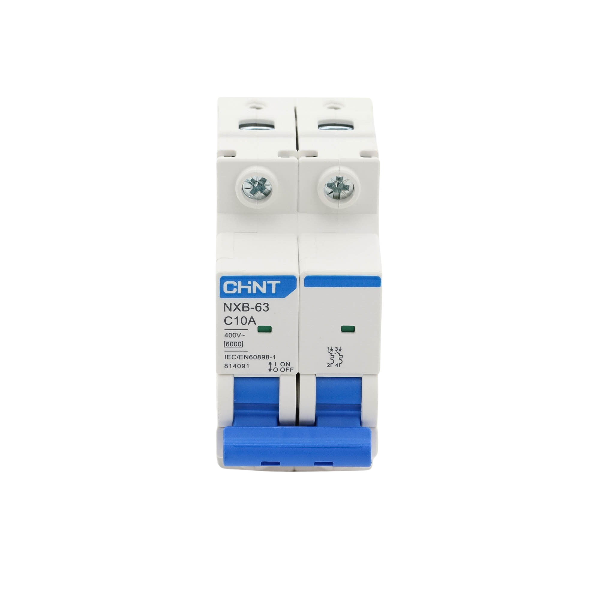 Pastilla para Riel Din, 2 Polos, 10 Amp, Vca:110/415v, 6kA, Catálogo: NXB632PC10. CHINT - Imagen 1