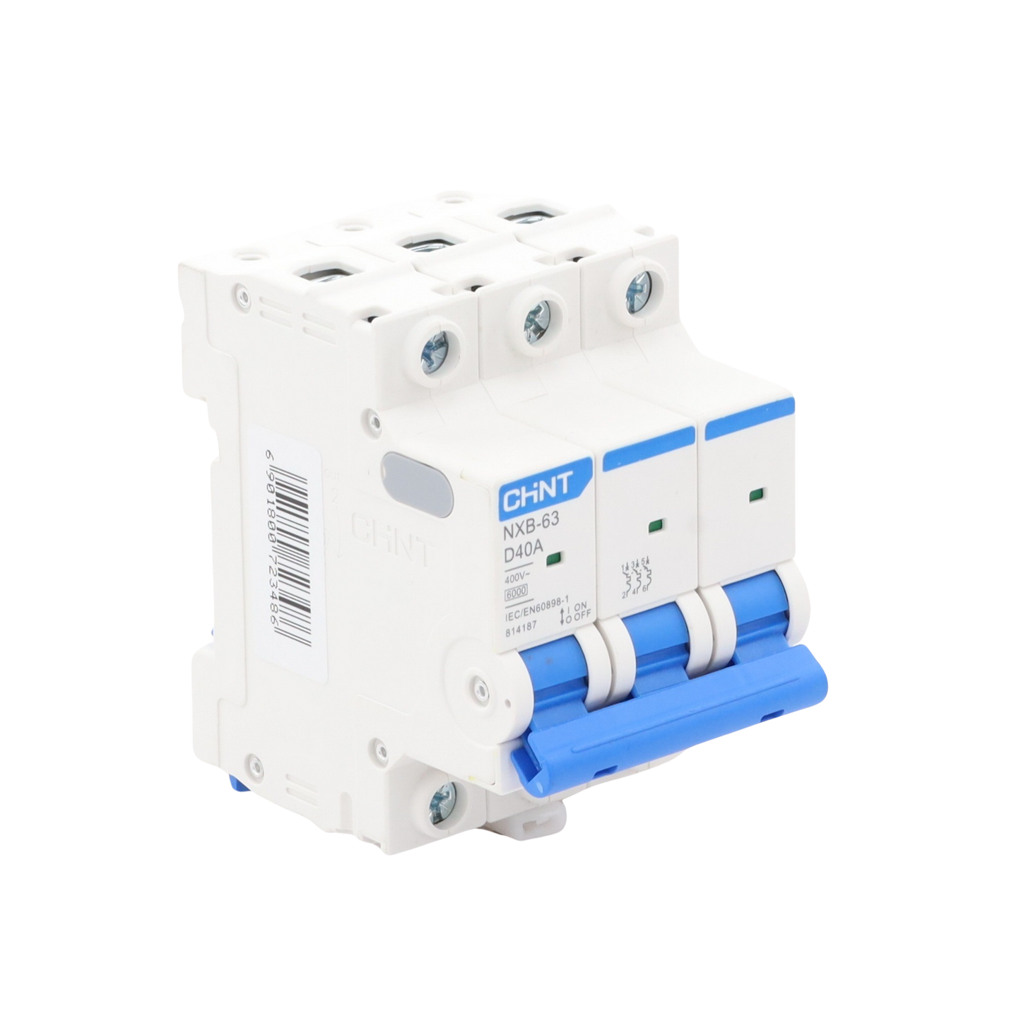 Pastilla para Riel Din, 3 Polos, 40 Amp, Vca:110/415v, 6kA, Catálogo: NXB633PD40. CHINT - Imagen 1