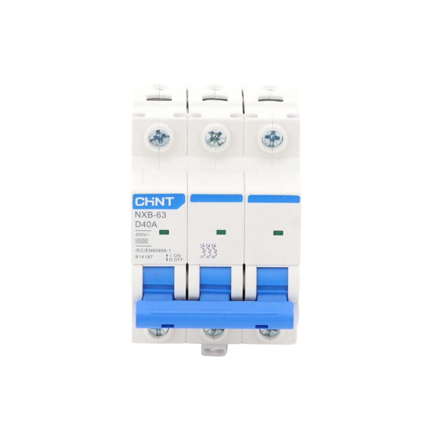 Pastilla para Riel Din, 3 Polos, 40 Amp, Vca:110/415v, 6kA, Catálogo: NXB633PD40. CHINT - Imagen 2