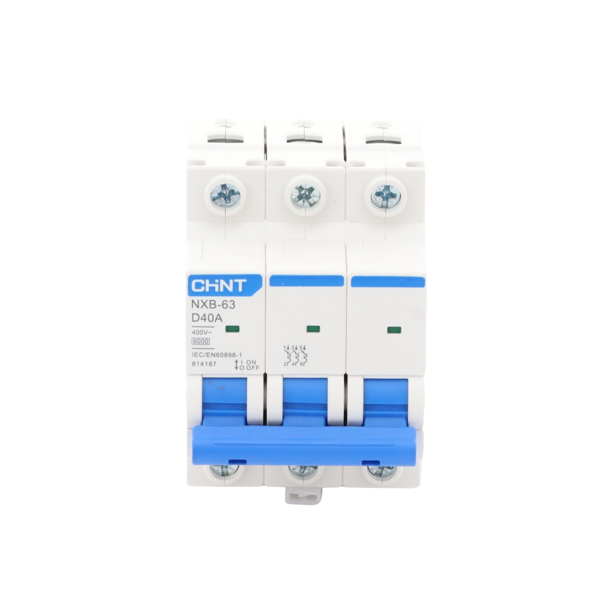 Pastilla para Riel Din, 3 Polos, 40 Amp, Vca:110/415v, 6kA, Catálogo: NXB633PD40. CHINT - Imagen 2