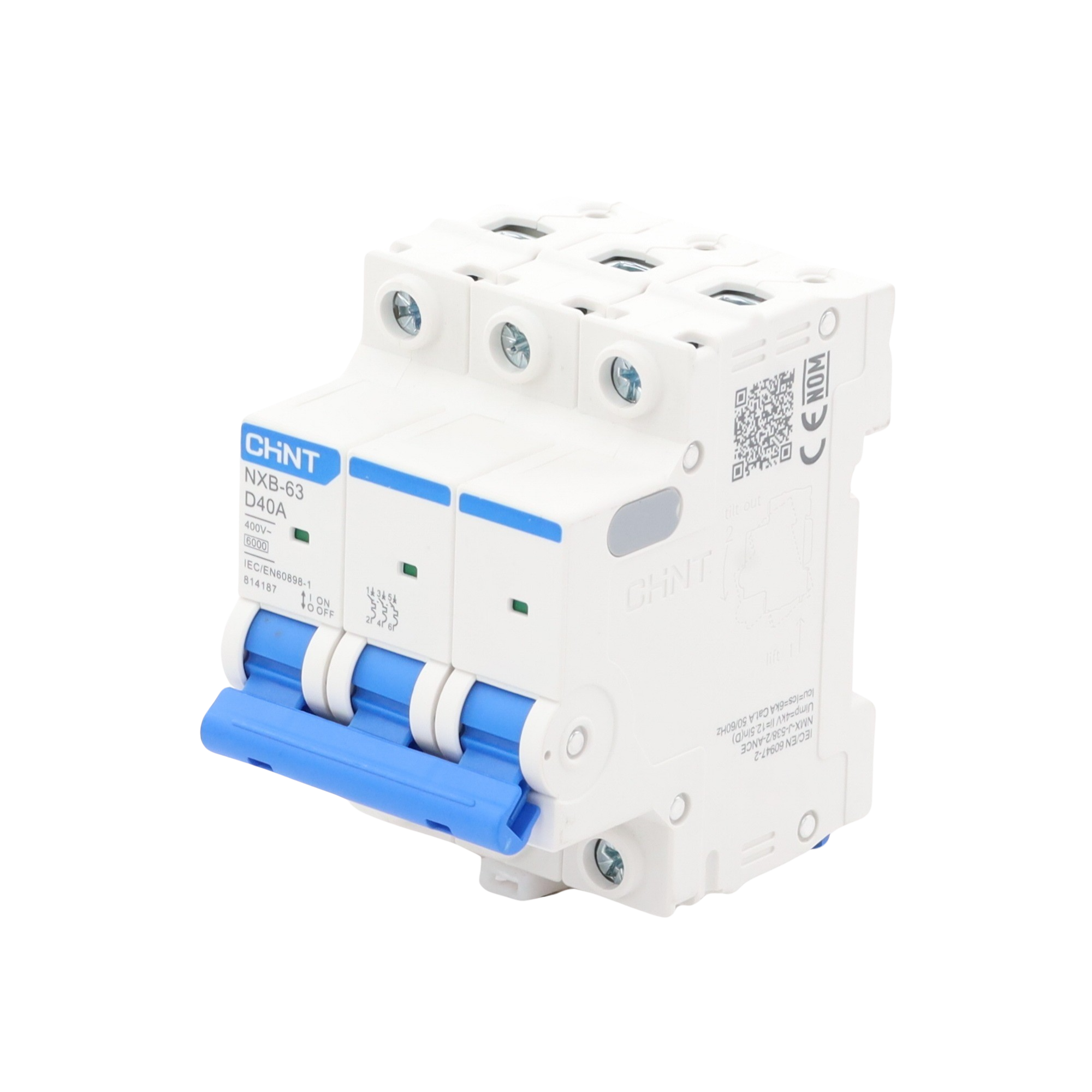 Pastilla para Riel Din, 3 Polos, 40 Amp, Vca:110/415v, 6kA, Catálogo: NXB633PD40. CHINT - Imagen 3