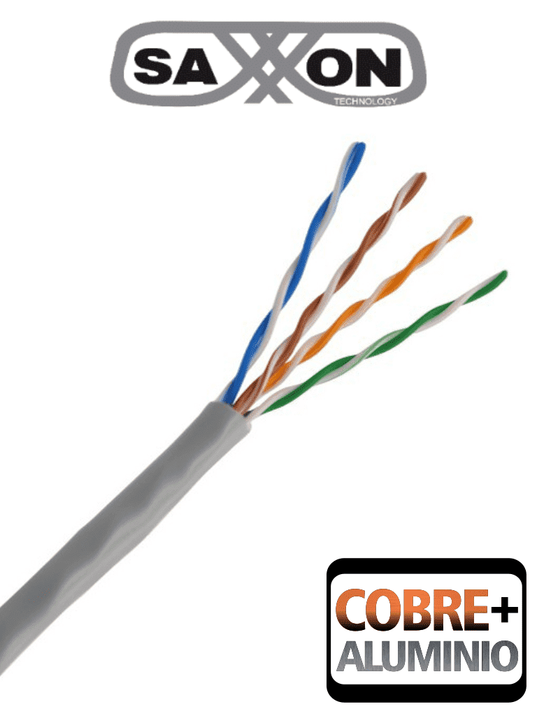 Bobina Cable UTP Cat5e Interior 305m (1001ft) 4 Pares 24 AWG CCA Gris SAXXON OUTP5ECCA305G - Imagen 1