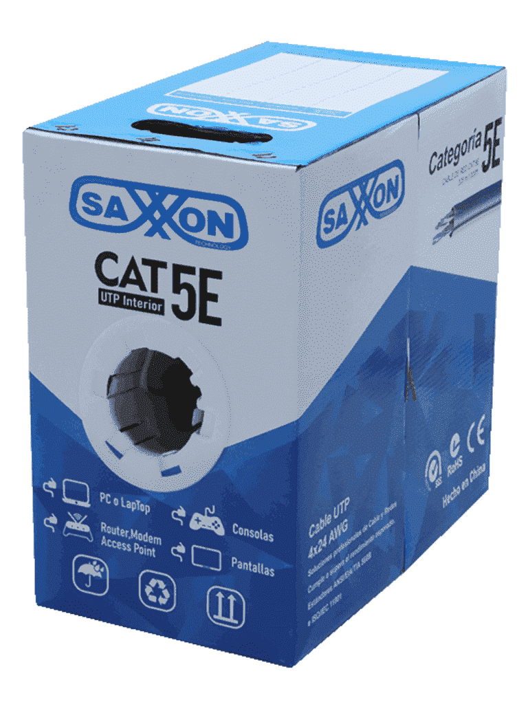 Bobina Cable UTP Cat5e Interior 305m (1001ft) 4 Pares 24 AWG CCA Gris SAXXON OUTP5ECCA305G - Imagen 4