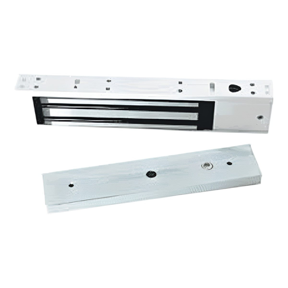 Paquete de contrachapa magnética de 200 Kg a 12 VDC con señal NC que incluye soporte en U para colocación en puertas de vidrio LM-2805 + LMB-280U - SILYMX