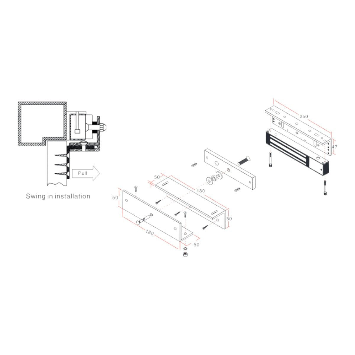 Paquete con chapa de 350 kg 800 Lb para uso en exteriores o interiores IP68 uso en puertas de metal vidrio o madera incluye soporte de fijación ZL YM-350WS - SILYMX