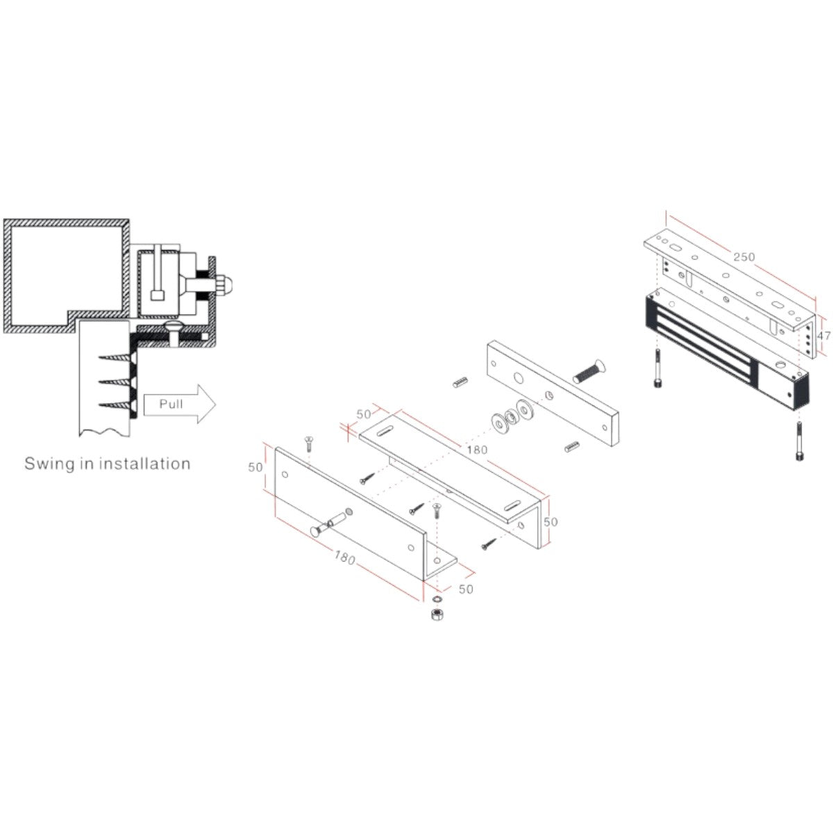 Soporte de electroiman de 350 Kg para puerta con apertura interior MBK-350ZL-W - SILYMX