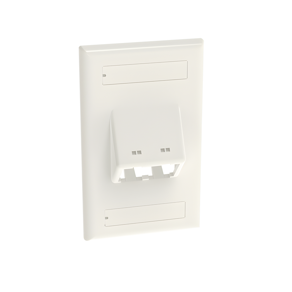 Placa de Pared Vertical / 2 Puertos Mini-Com Inclinados / ABS / 2.75 x 4.5 in / Con Etiquetas / Blanco