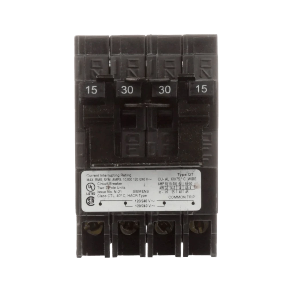 Interruptor automático CUADRUPLEX enchufable tipo QT 2 polos dobles, 15-15 amp