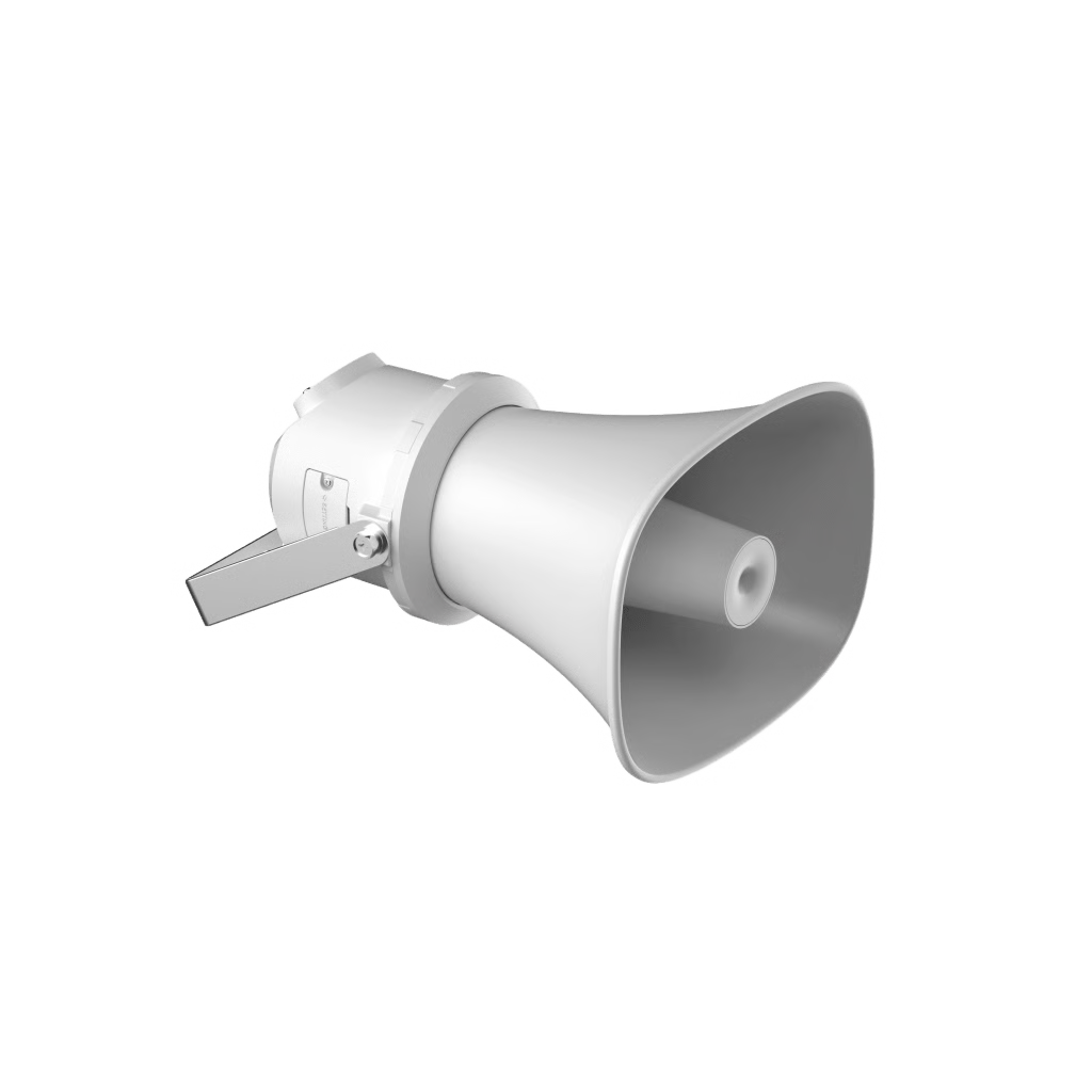 Bocina Altavoz IP Trompeta 7W PoE+ Exterior IP67 Voceo Tiempo Real TTS Hikvision DS-QAZ1307G1T-E(C) - SILYMX