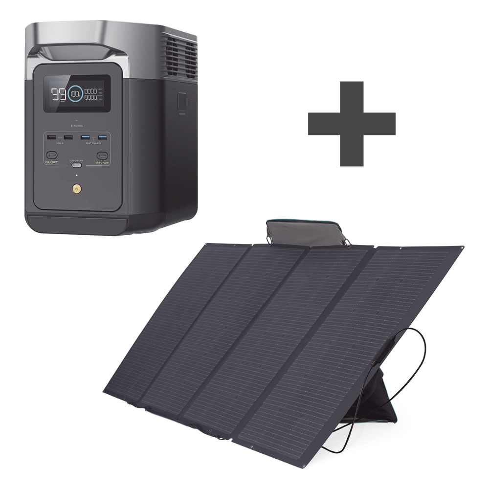 Kit Estación de Energía Portátil / 2048Wh LFP / 2400W Salida / Wi-Fi Bluetooth / 400W Panel Solar Flexible / 6.3x0.8x1.0 ft