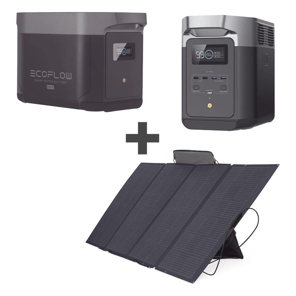 Kit Estación de Energía Portátil / 4096Wh LFP / 2400W CA / Panel Solar 400W / Wi-Fi+Bluetooth / 6 Salidas CA / 1.63x0.79x1.00 pies