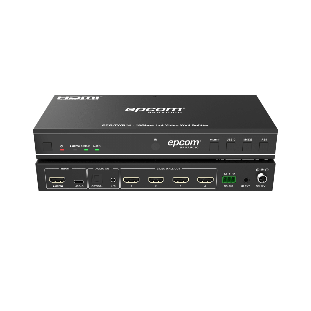 Controlador Videowall 1x4 4K EPCOM EPC-TWB14 | HDMI & USB-C | 8 Modos de Visualización | Audio Óptico y Analógico | RS-232/IR | Plug & Play - SILYMX