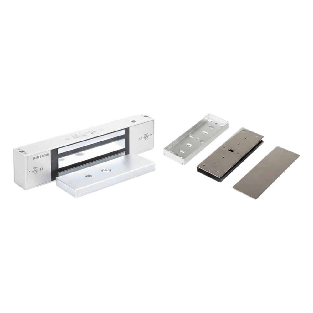 Kit de Control de Acceso / Chapa Magnética 1200 lbs (545 kg) / Montaje en U para Puerta de Cristal / Uso Interior / Certificación UL / Doble Voltaje 12/24 VDC
