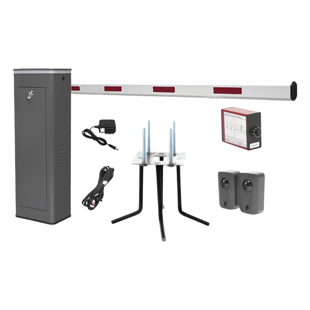 Kit COMPLETO Barrera Derecha XBF Con Corona LED / Brazo de 3M / Incluye Sensor de Masa, Transformador, Lazo Magnético, Ancla, Fotoceldas y 2 Controles Inalámbricos