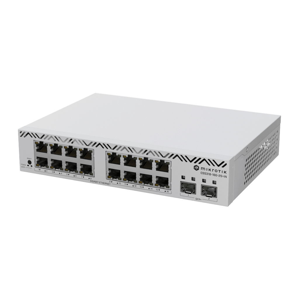 Switches PoEMIKROTIKCSS318-16G-2S+INSwitch Administrable 16 Puertos Gigabit 2 SFP+ 10G SwOS VLAN MikroTik CSS318 - 16G - 2S+IN - SILYMX